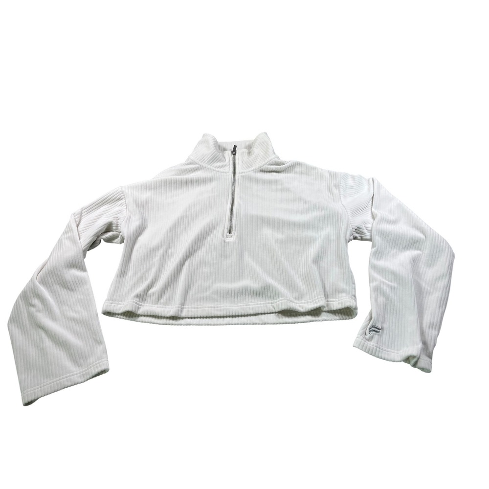 Fabletics White Ribbed Quarter Zip Pullover Womens Small Athleisure